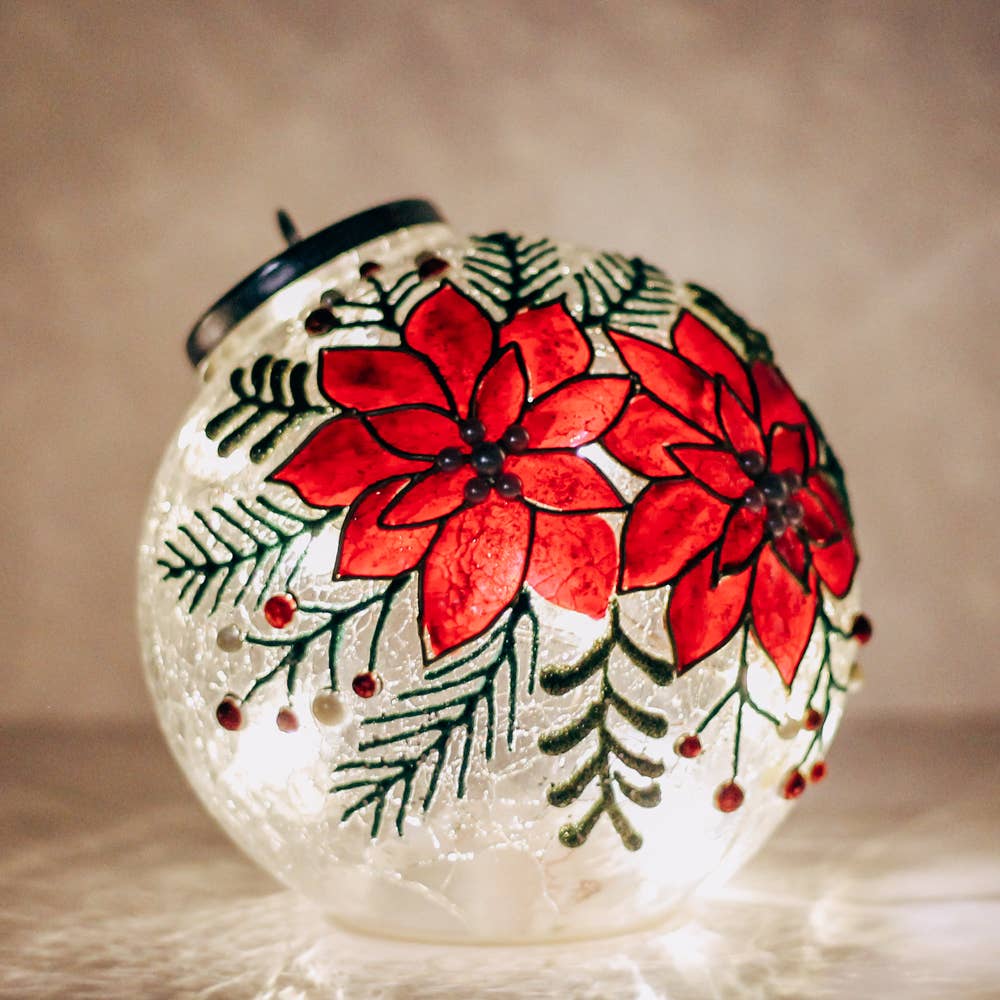 Cheerful Poinsettia Ornament with LED Lights — Christmas, Holiday Ornaments