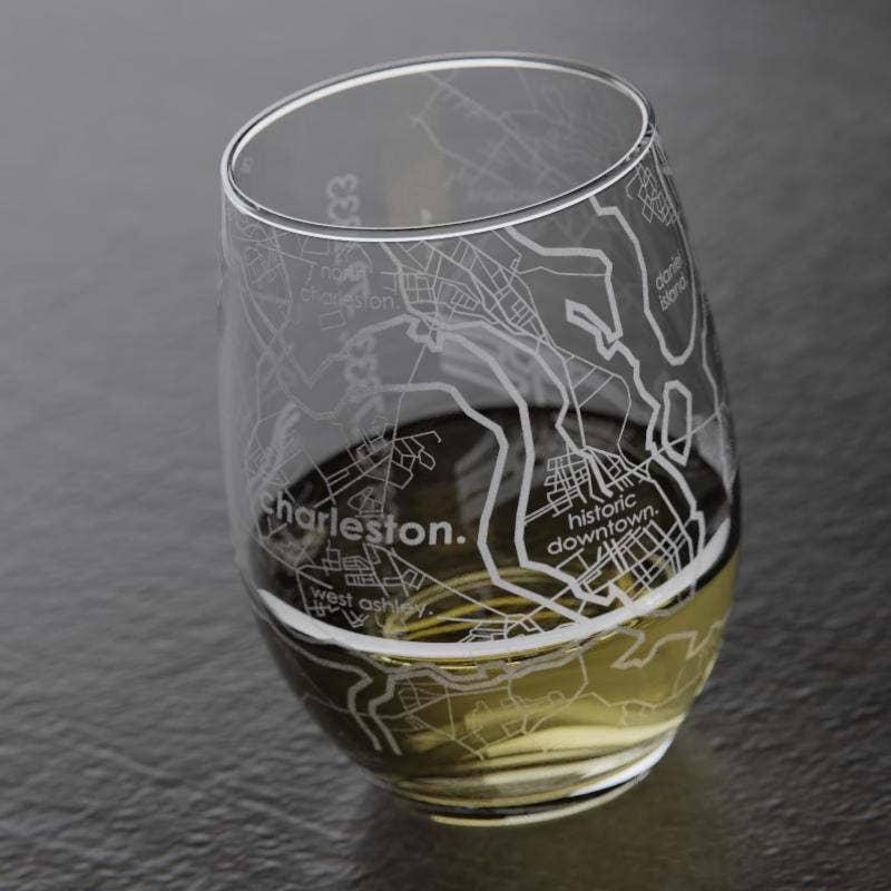 Charleston Map Stemless Wine Glass