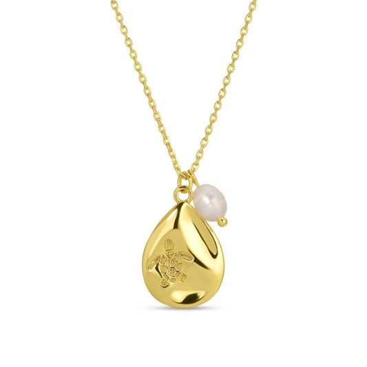 Turtle Accented Pendant With Pearl Charm