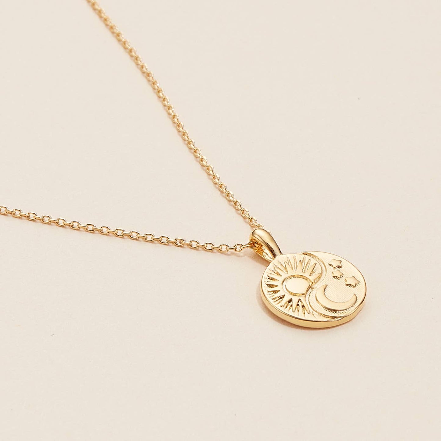 18K Gold Dipped Sun and Moon Pendant Necklace