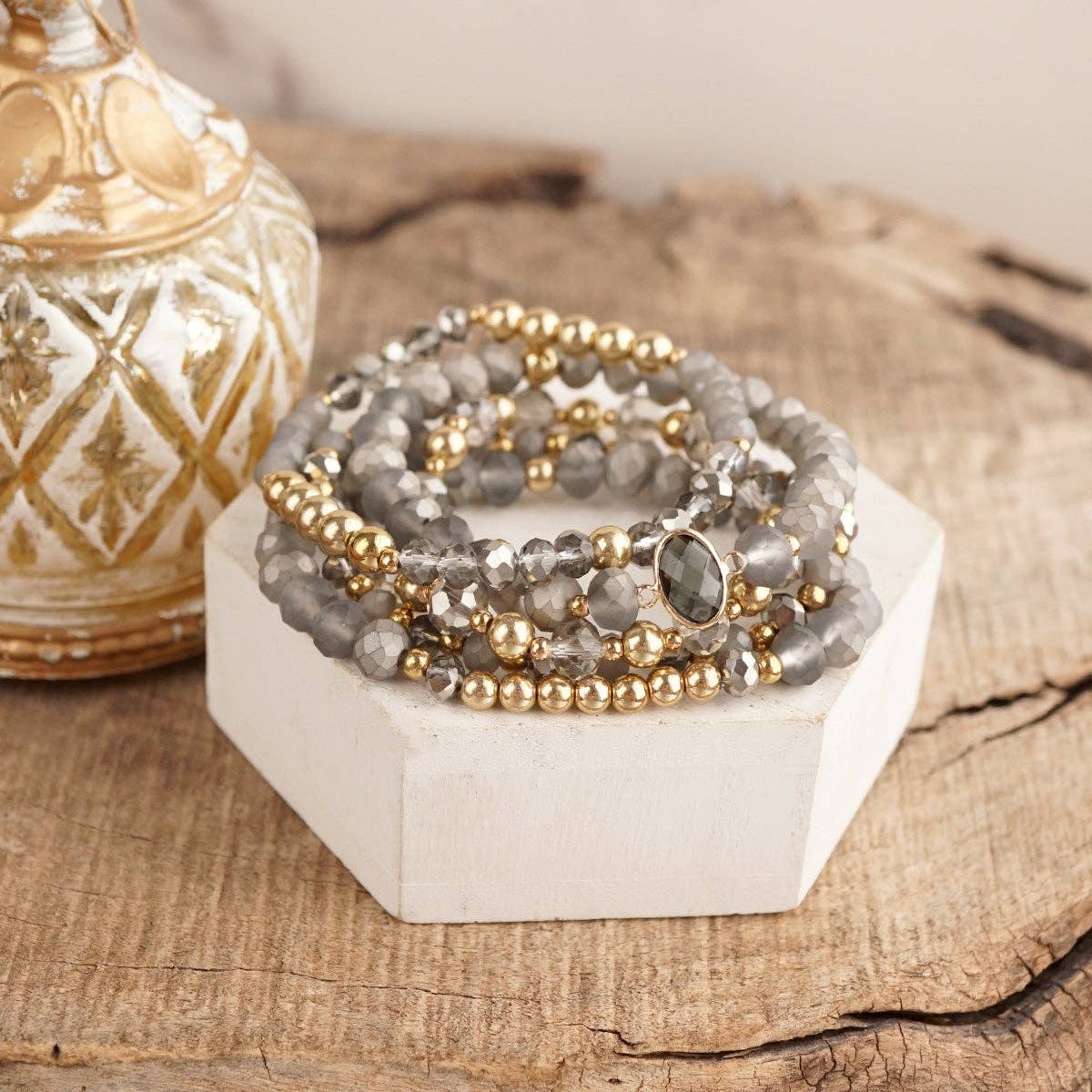 Beaded Bracelet Stack Set, Stretch Bracelet Stack, Layered Beaded Bracelets – Golden Drift