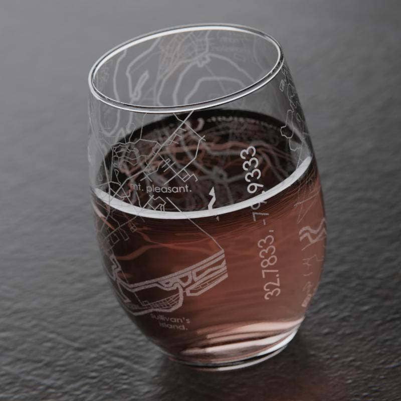 Charleston Map Stemless Wine Glass