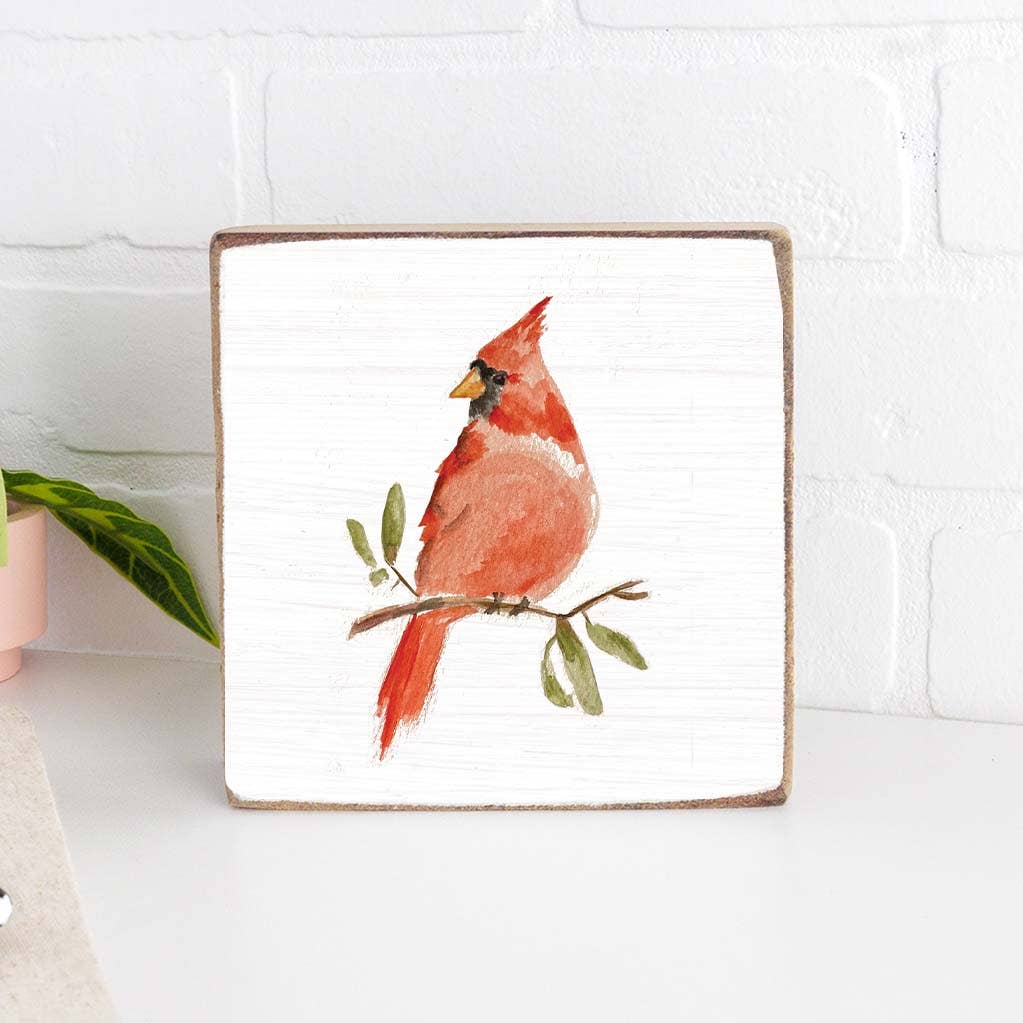 Watercolor Cardinal Block Sign