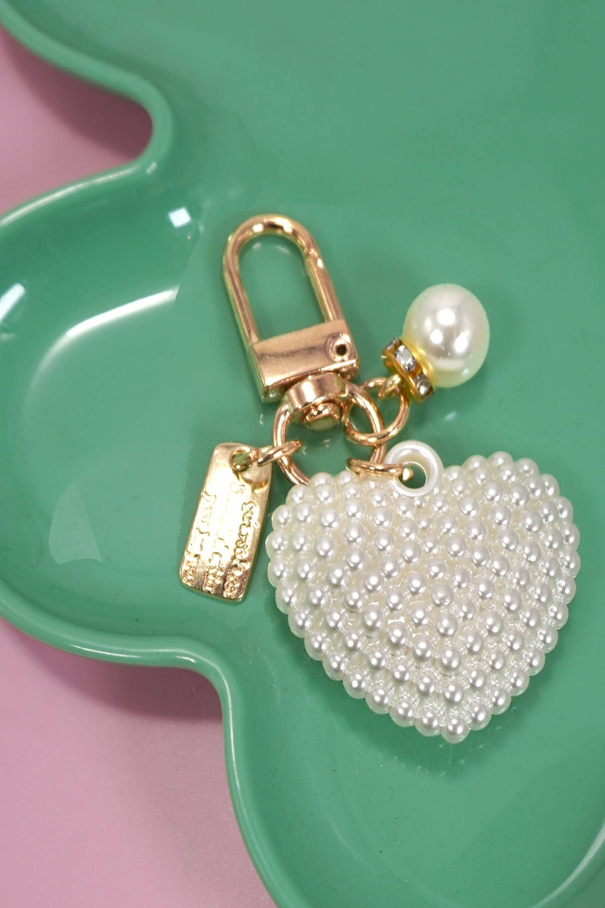 PUFFY PEARL HEART KEYCHAIN BAG CHARM