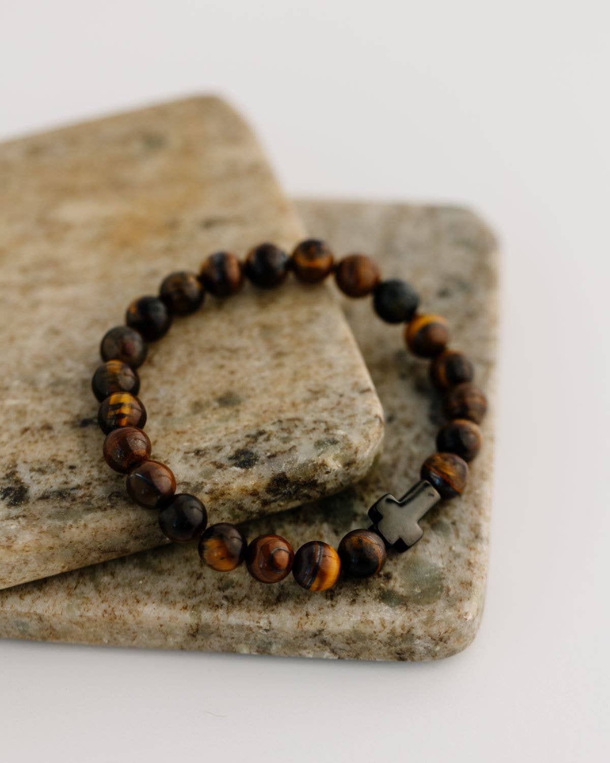 Adam Unisex Tigers Eye and Black Cross Bracelet