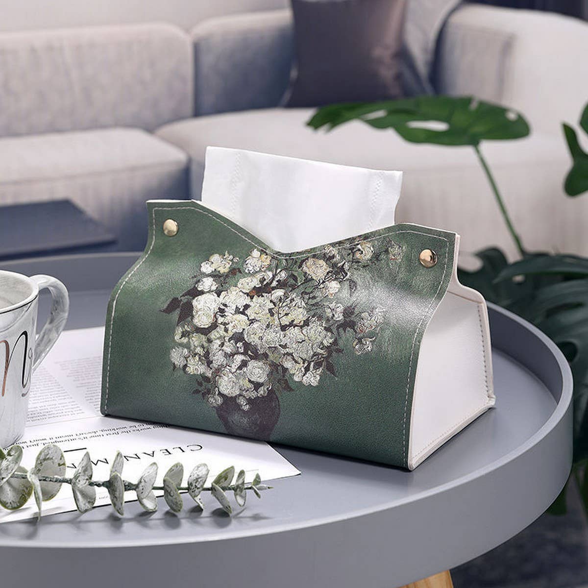 Green Leather Tissue Box Cover