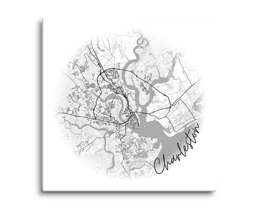 8x8 Glass Plaque-Minimalistic Map Charleston South Carolina