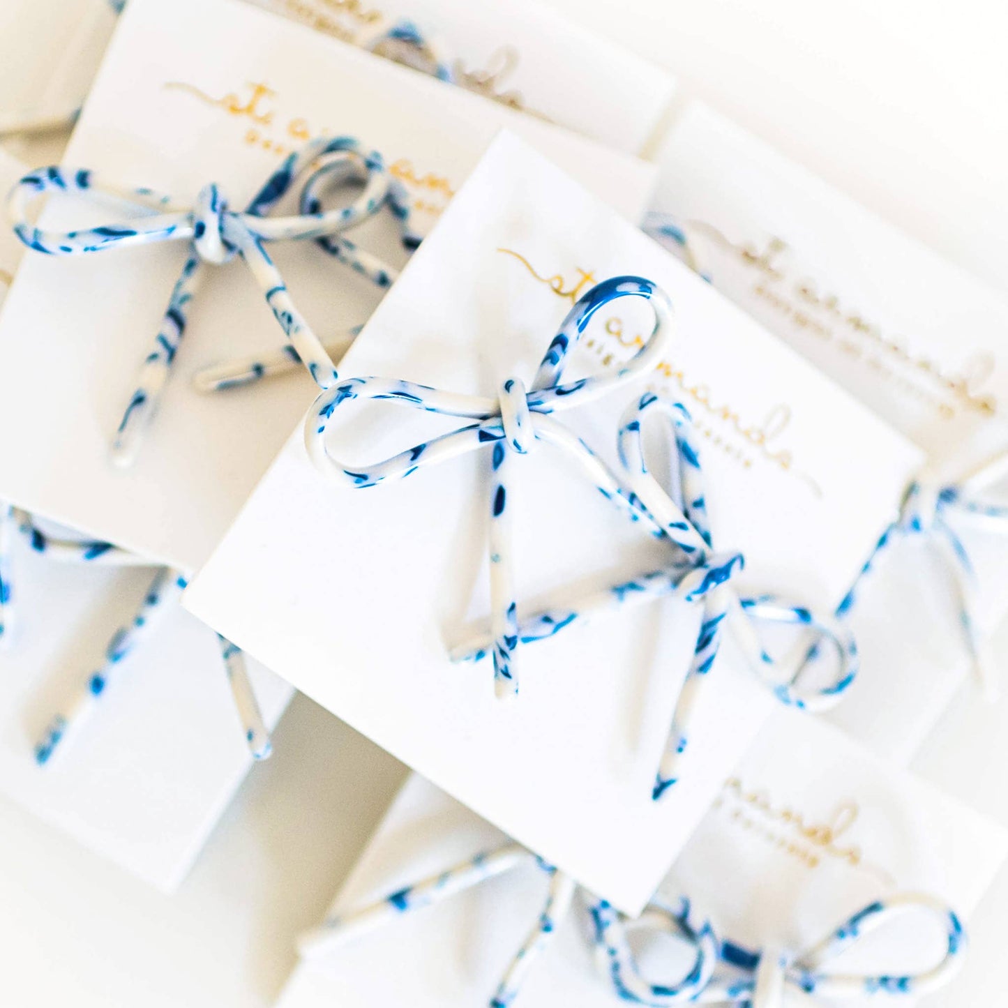 Blue and White Bow Statement Stud Earrings