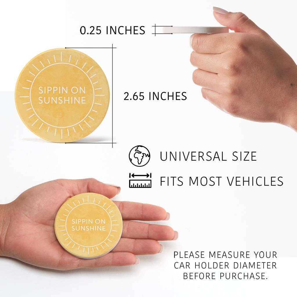 Sippin On Sunshine Yellow| Absorbent Car Coasters | Set of 2