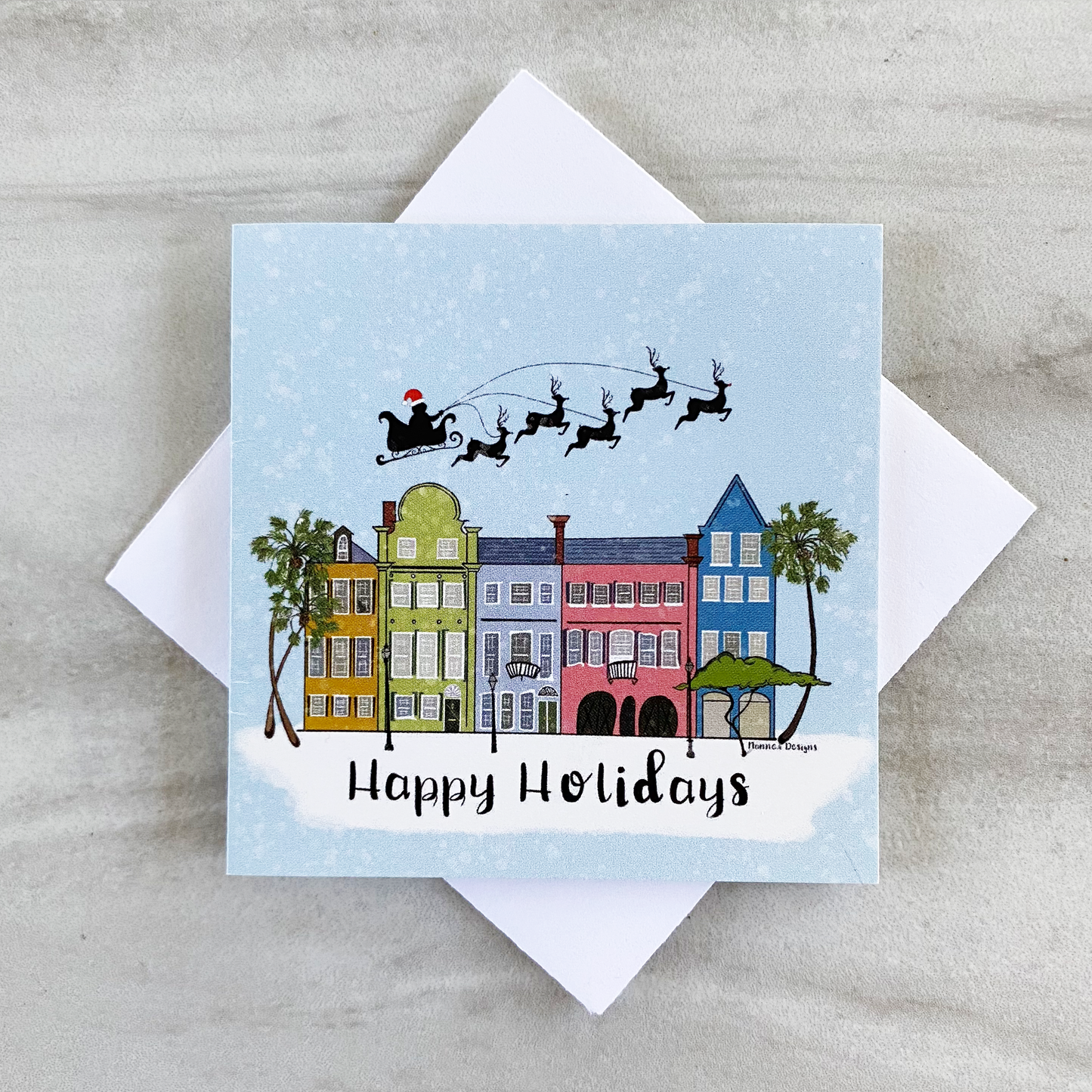 Happy Holidays Charleston Rainbow Row Enclosure Card