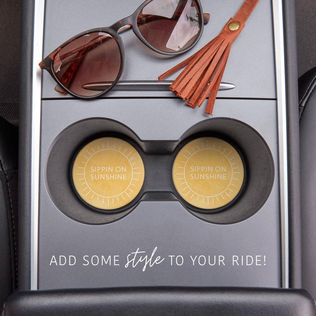 Sippin On Sunshine Yellow| Absorbent Car Coasters | Set of 2