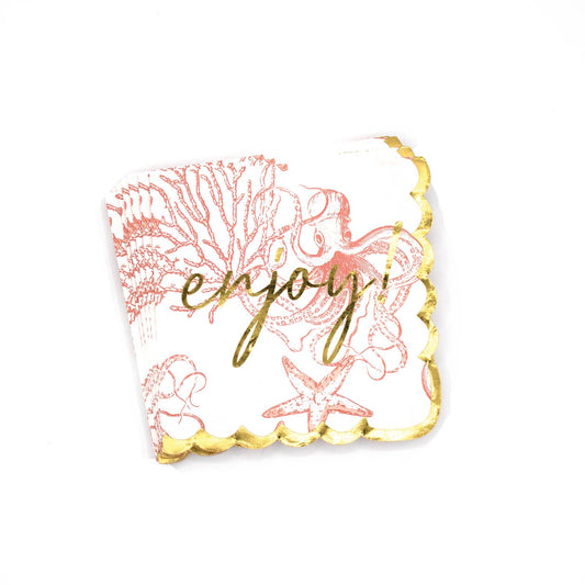 Coral Octopus Paper Beverage Napkin 16 Count Pack