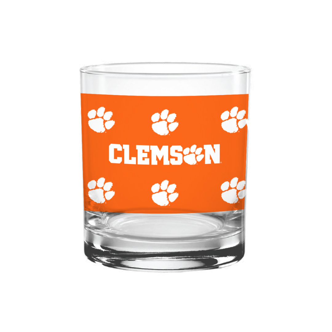 14oz Clemson Tigers KO Logo Rocks Glass