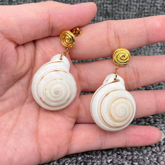 Conch Charm 18K Gold Plated Stainless Steel Post Earrings