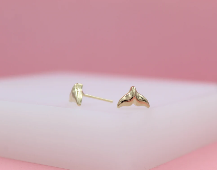 18K Gold Filled Fish Tail Stud Earrings ~ Water Resistant