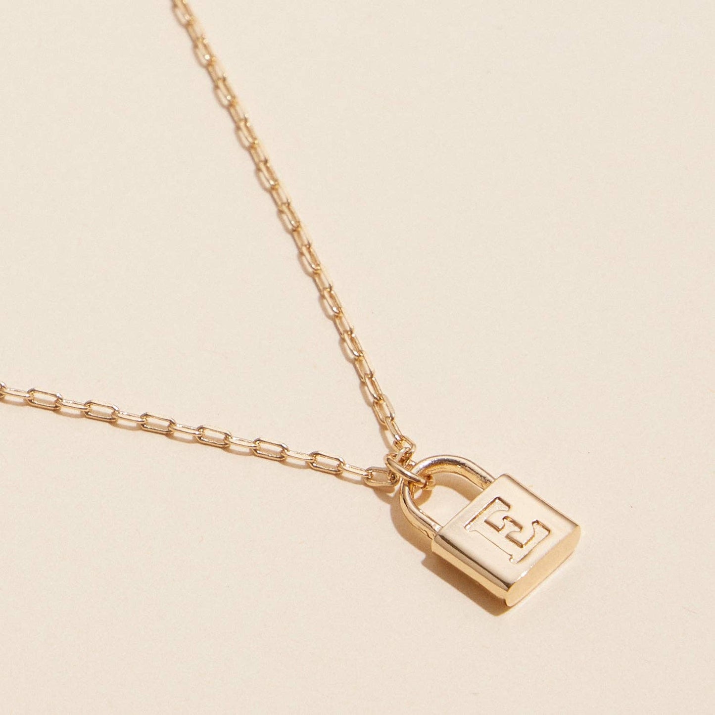 Golden Initial Lock Pendant Necklace