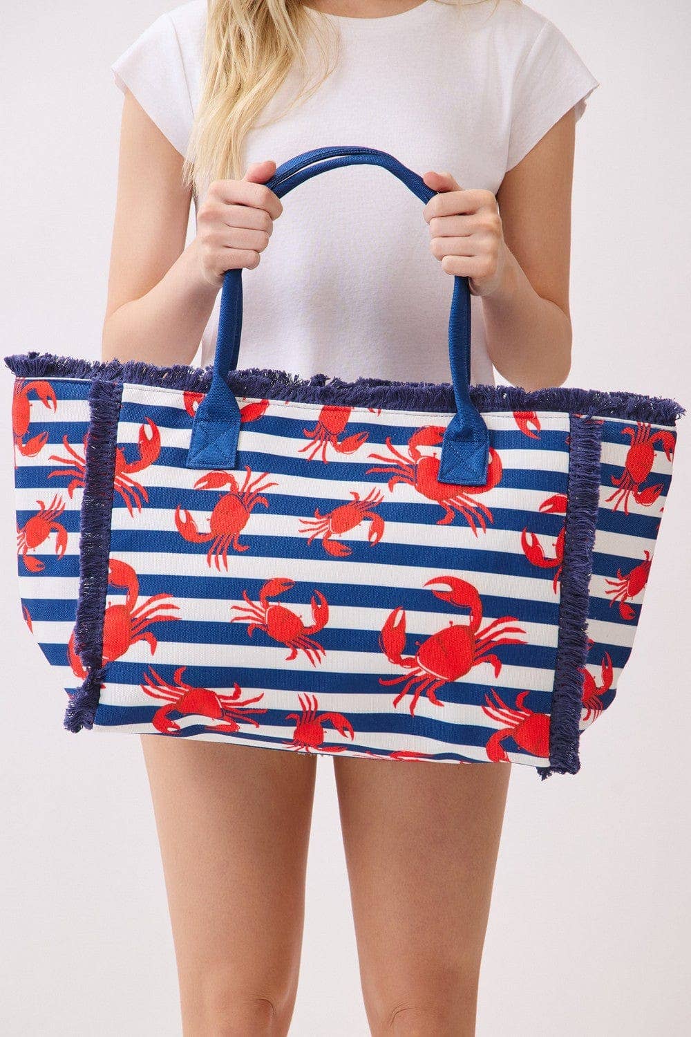 Crab Stripe Fringe Beach Tote Bag