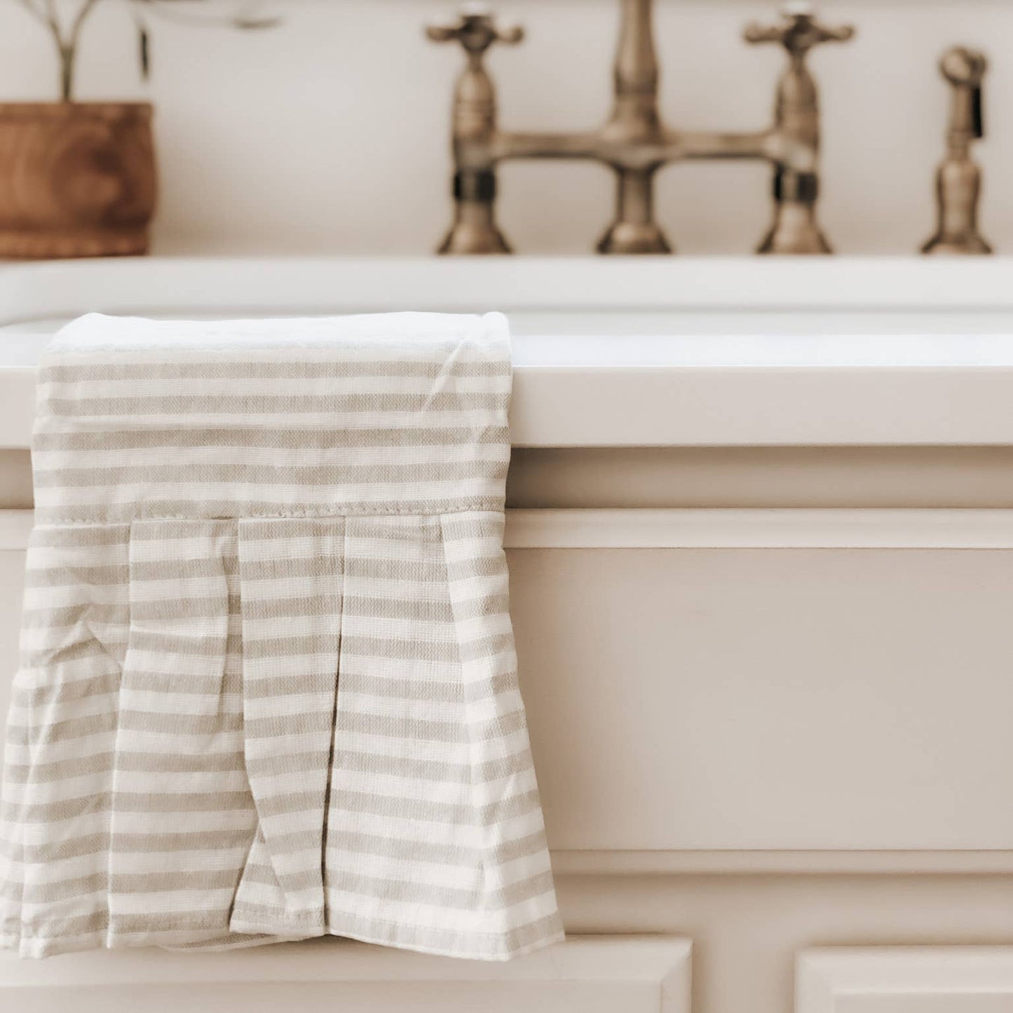 Striped Hand Towel with Ruffle, Tan