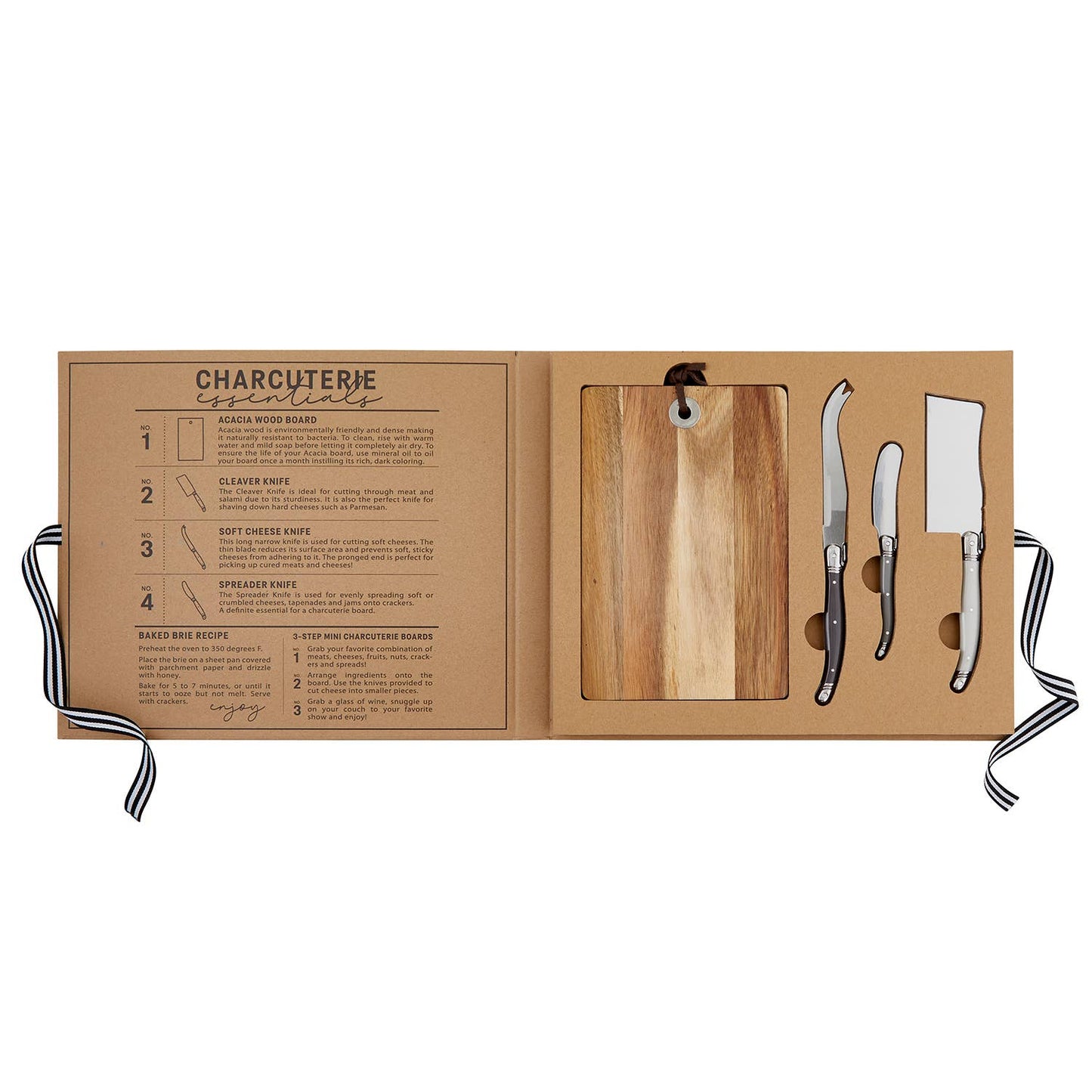 Acacia Wood Cheese Board with Knives Book Box