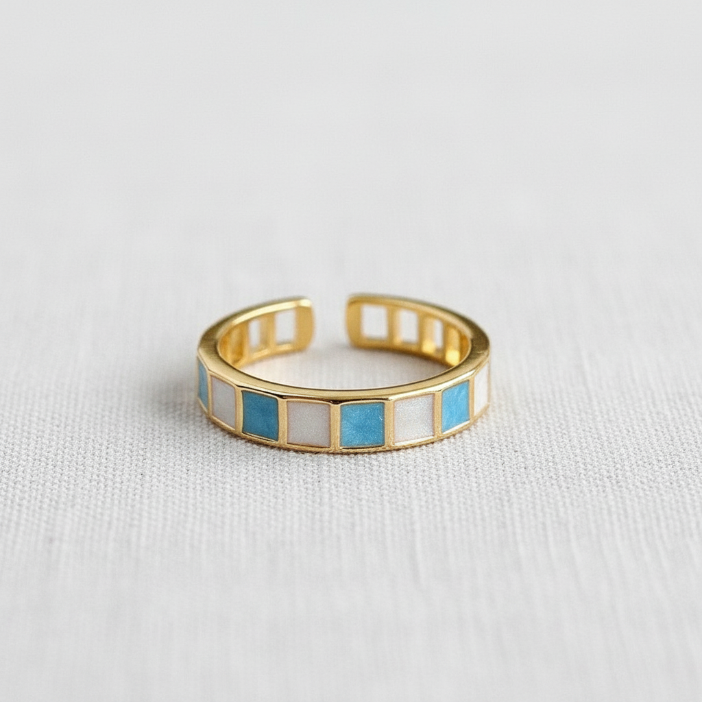 Geometric Enamel Ring Collection