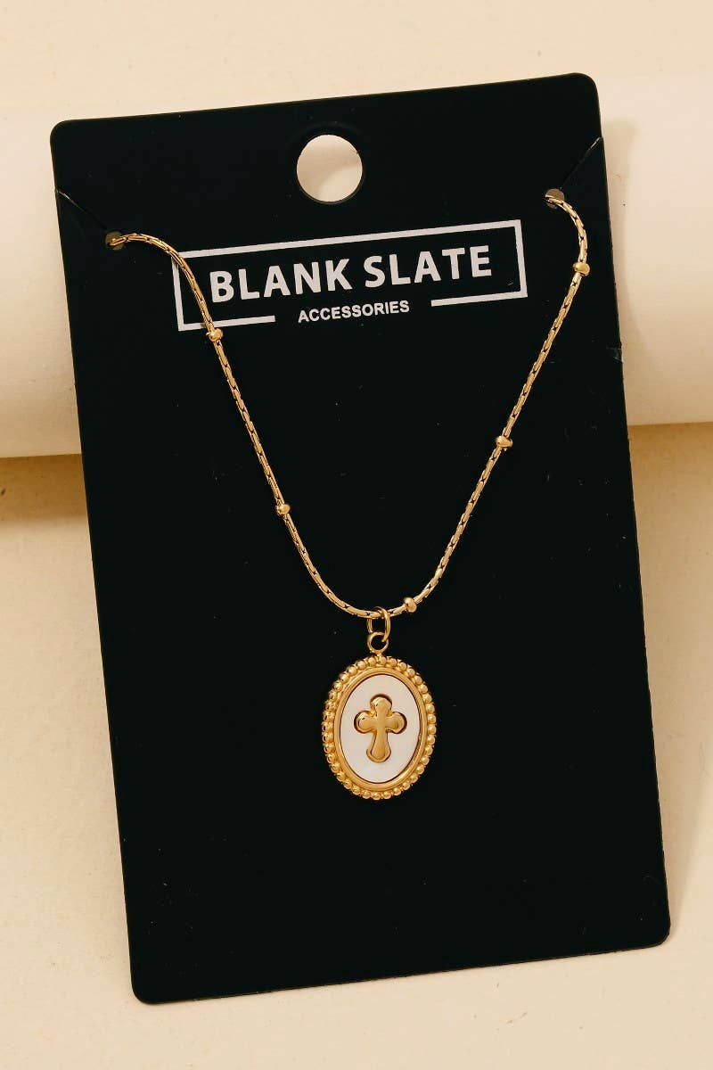 Stainless Steel Oval Cross Pendant Necklace