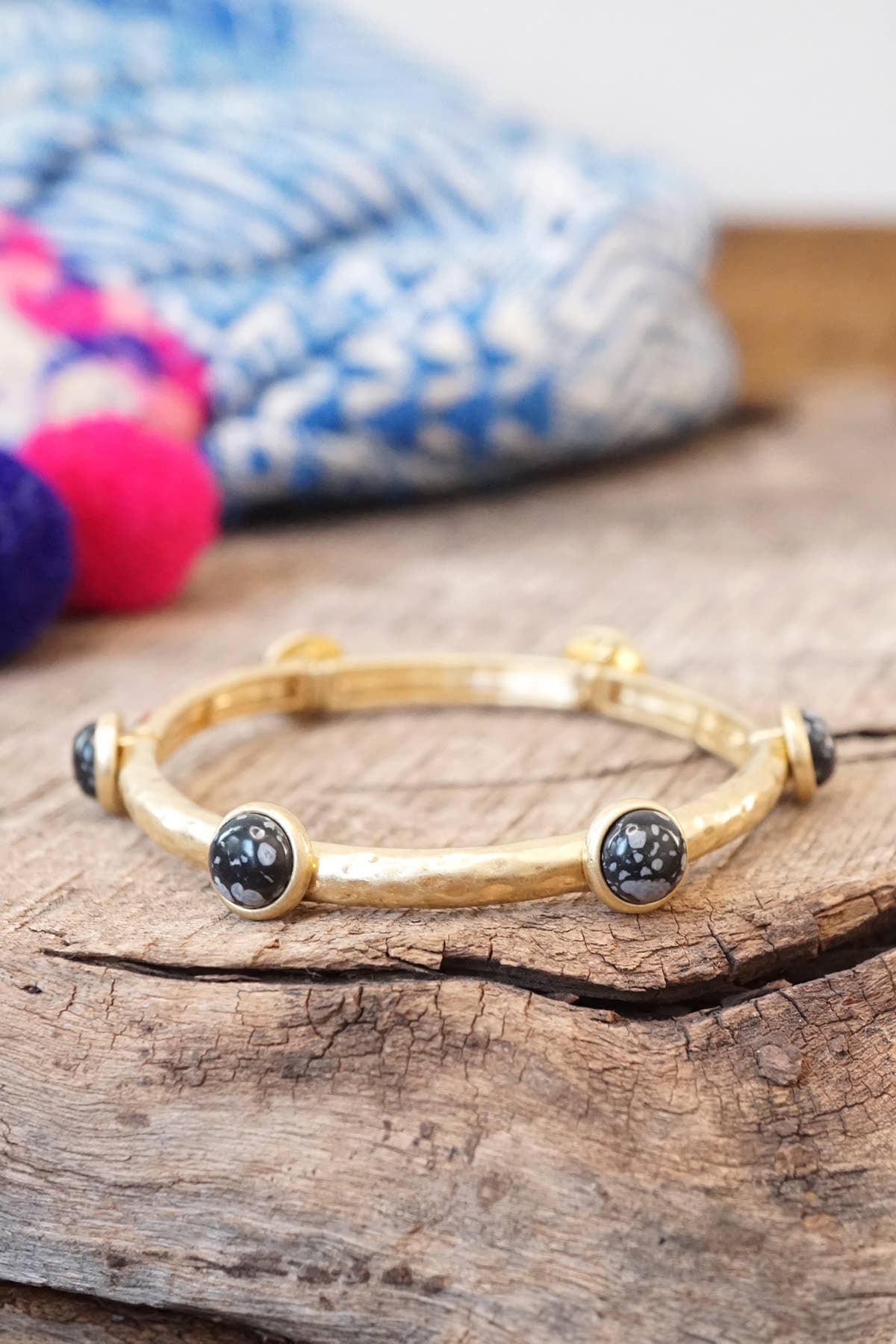 Jeweled Golden Bangle with semi precious stone dots