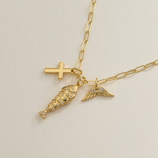 Faith Charm Trio Necklace - 18K Gold Dipped