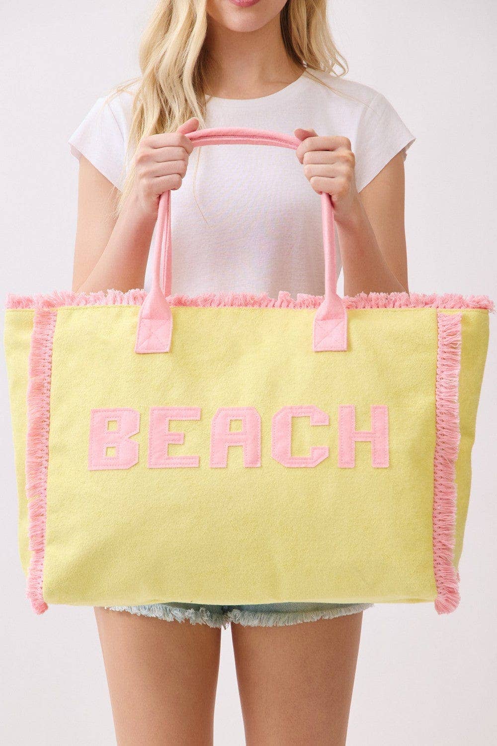 Terry Cloth Fringe Beach Tote Bag