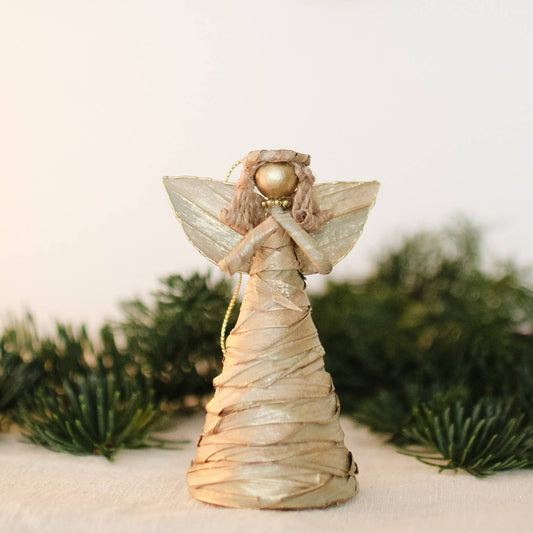 4.5" Abaca Rope Swirl Angel Ornament (Natural)