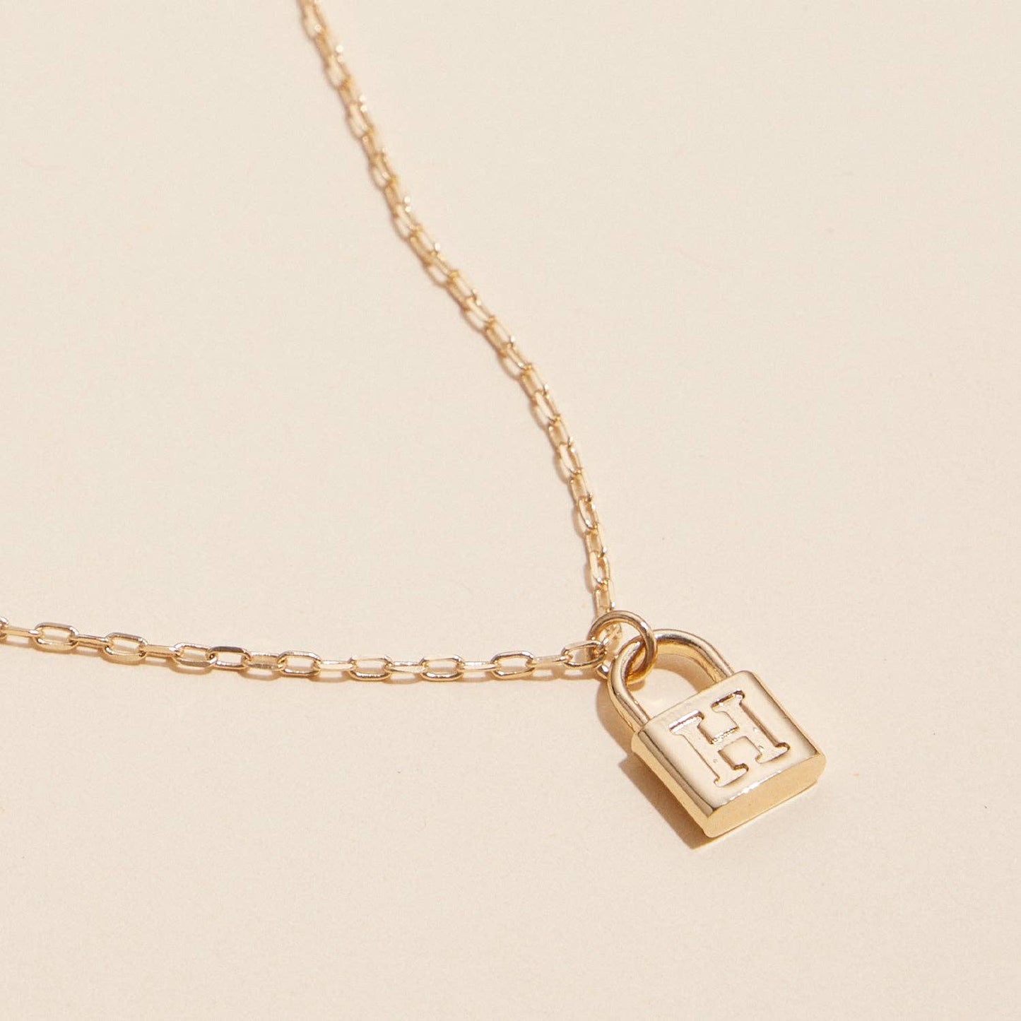 Golden Initial Lock Pendant Necklace