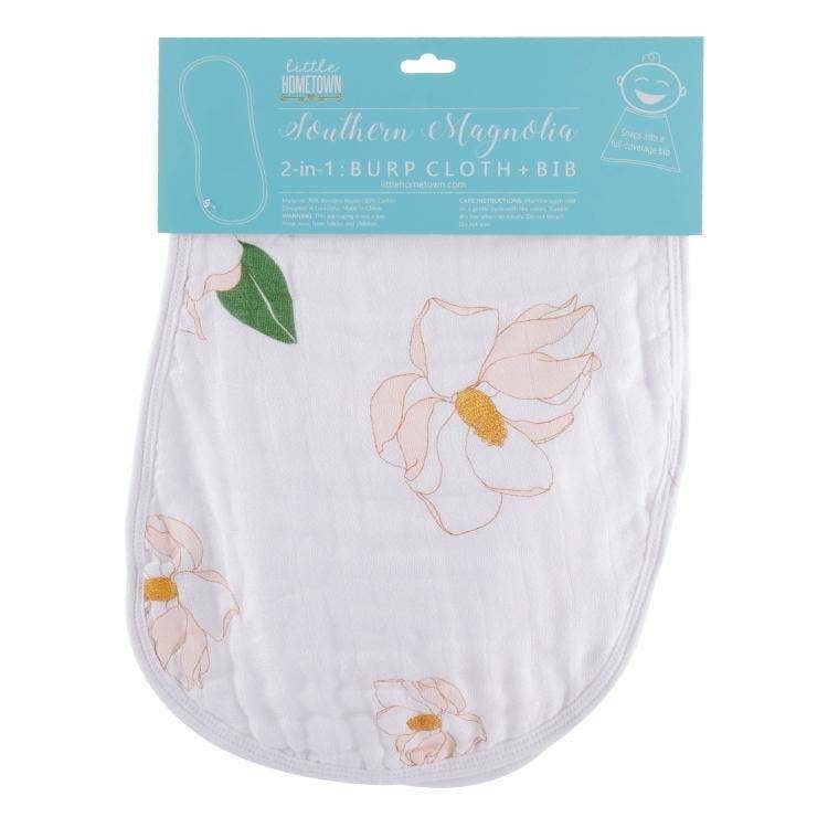 Southern Magnolia Baby Burp Cloth and Bib 2 in 1  Everyday Feeding Essential
