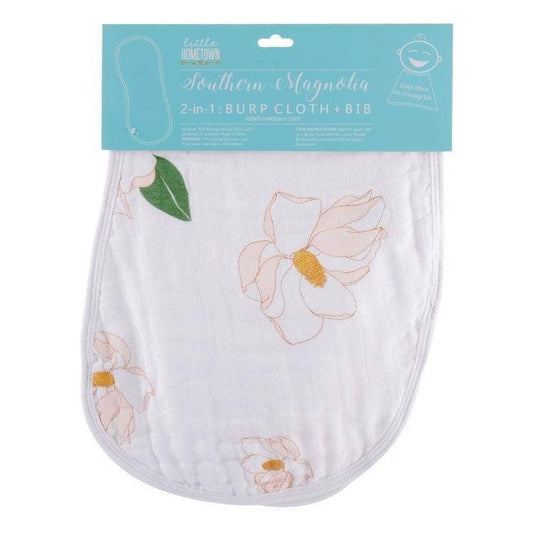 Southern Magnolia Baby Burp Cloth and Bib 2 in 1  Everyday Feeding Essential