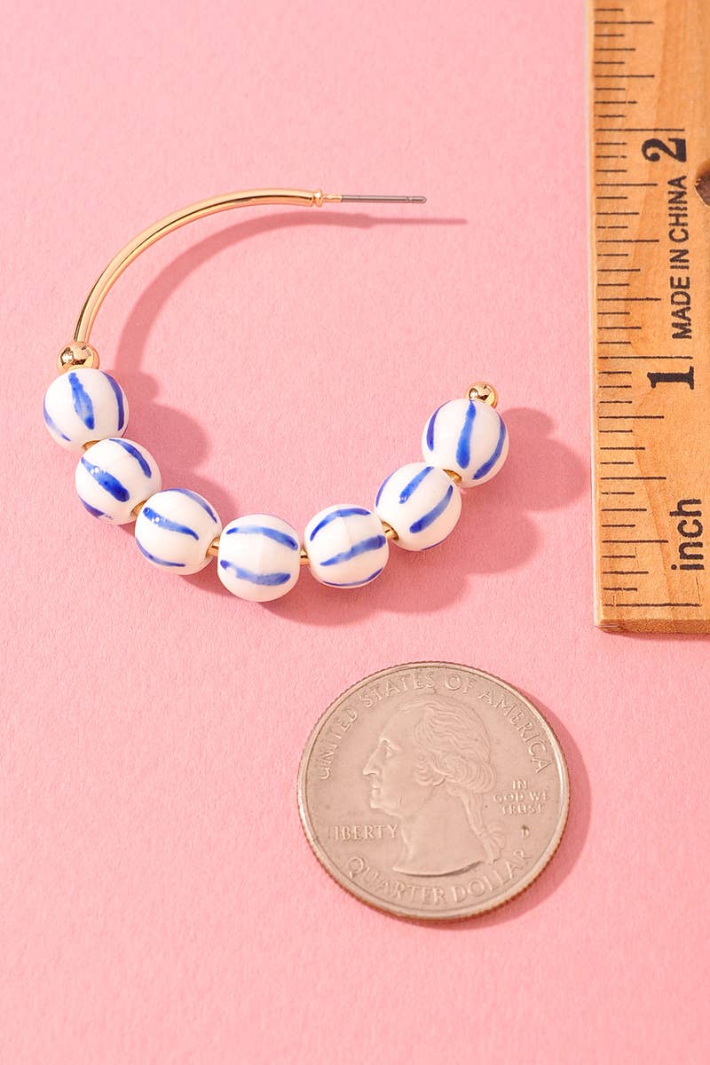 CERAMICS BALL HOOP EARRINGS