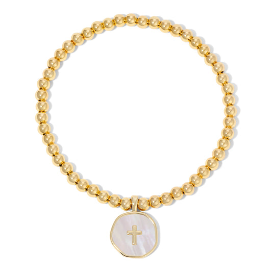 Cross Accented Shell Charm Stretch Bracelet