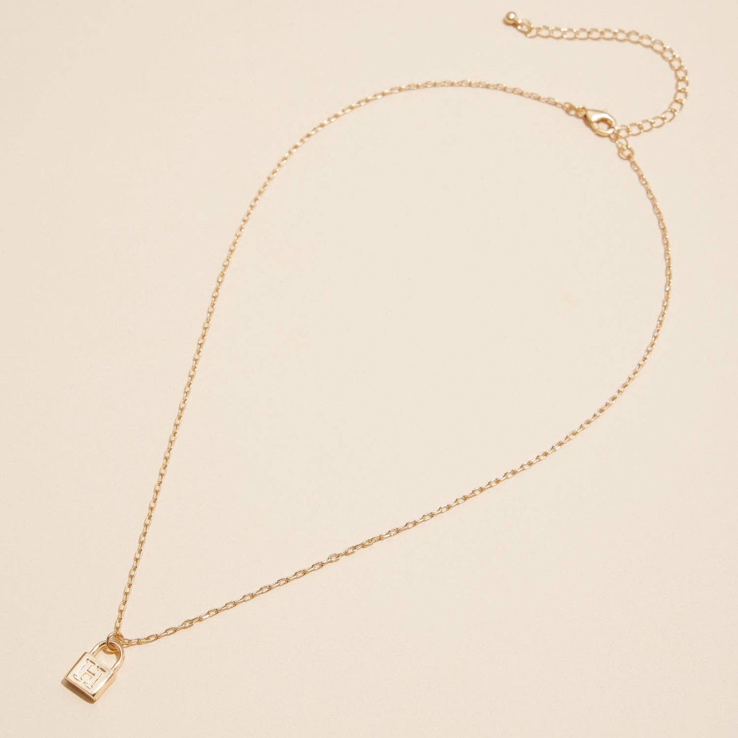 Golden Initial Lock Pendant Necklace