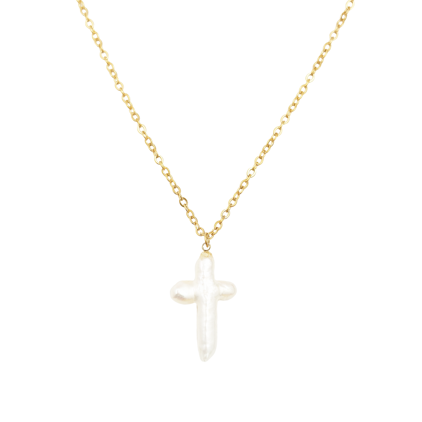 Fresh Water Pearl Cross Necklace Waterproof