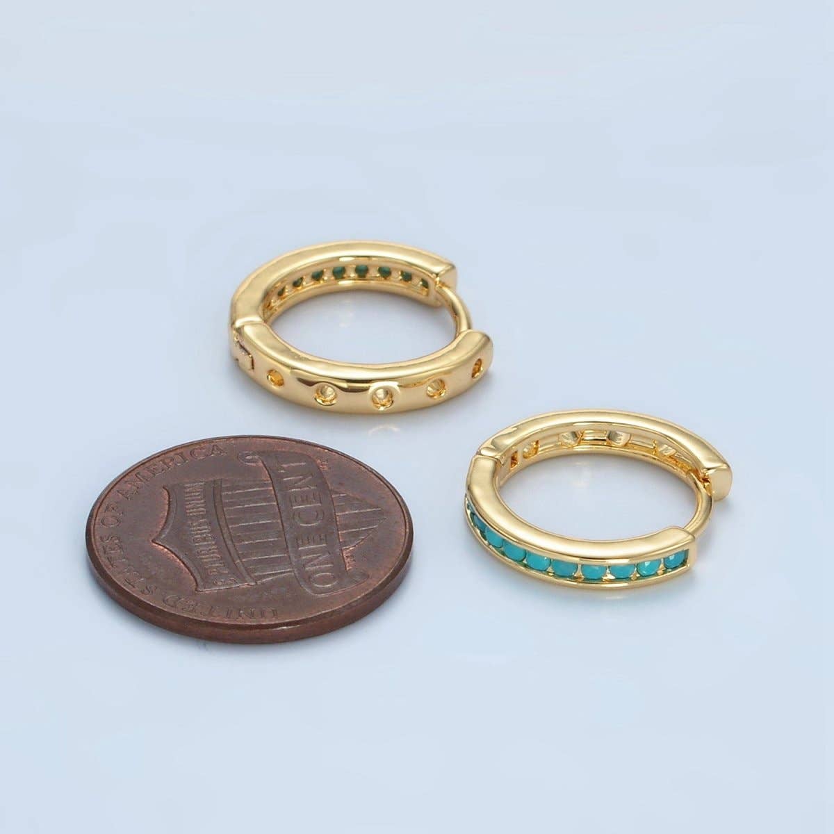 24K Gold Filled Turquoise Micro Paved Huggie Earrings