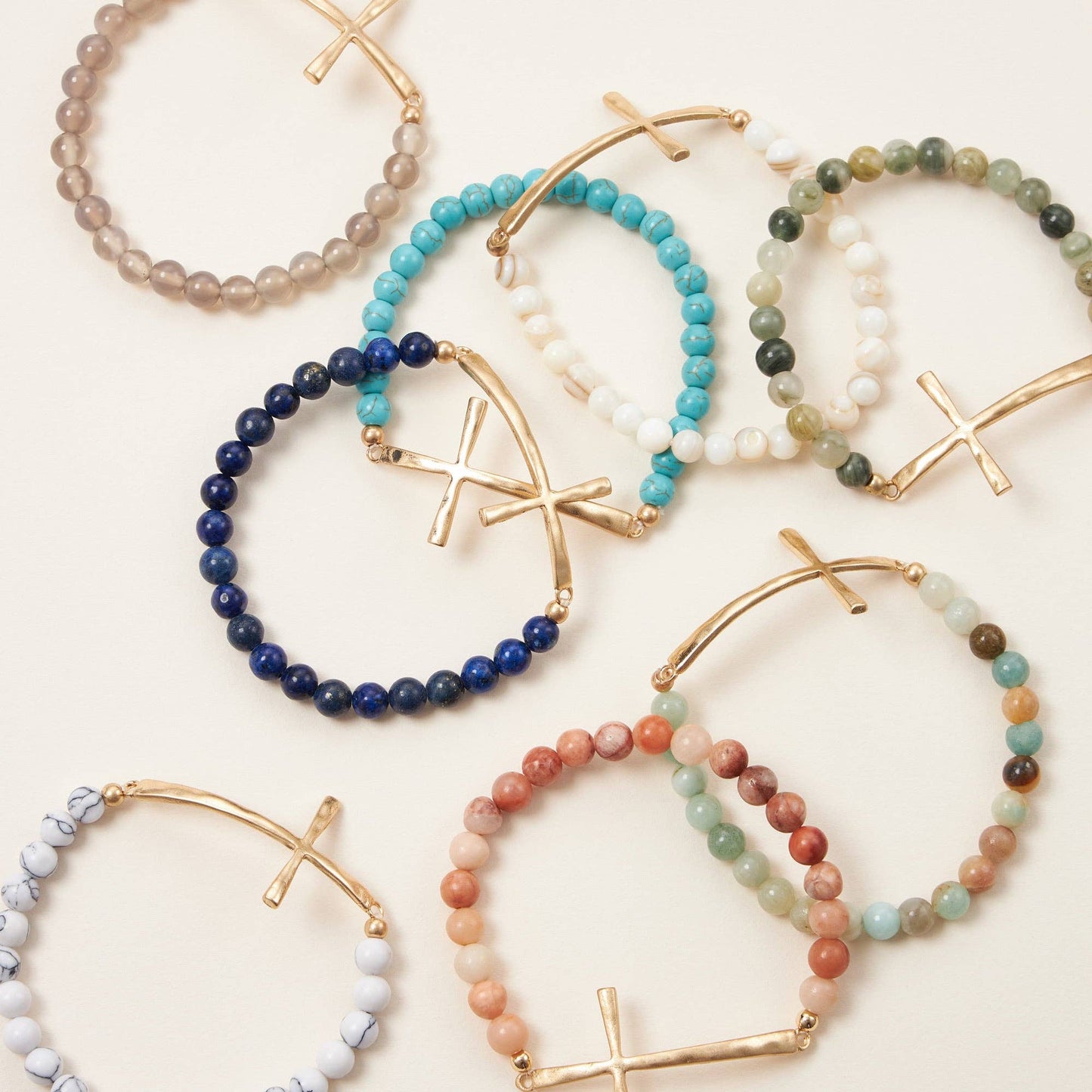 Natural Stone Cross Stretch Bracelet