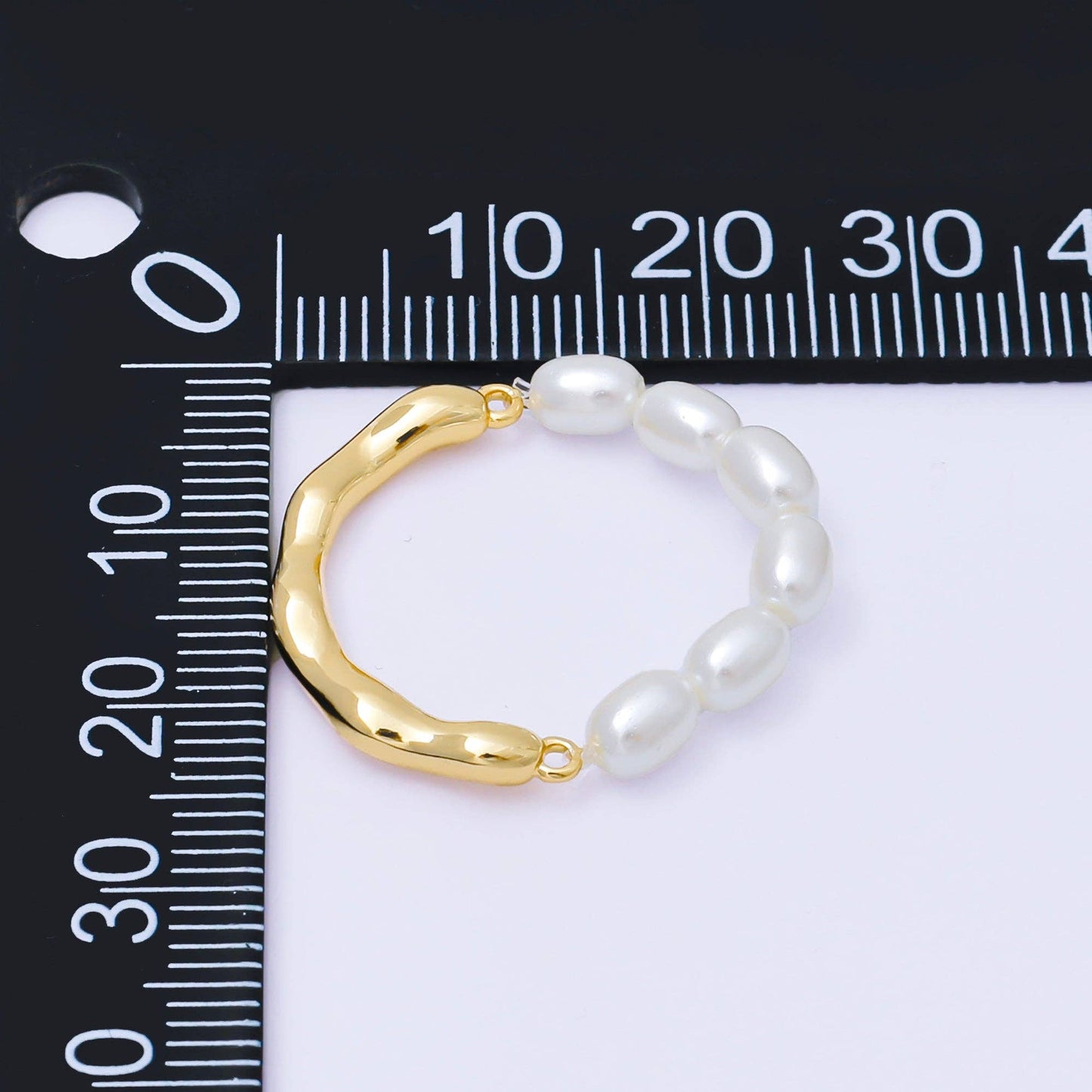 24K Gold Filled Shell Pearl Molten Linear Half Ring