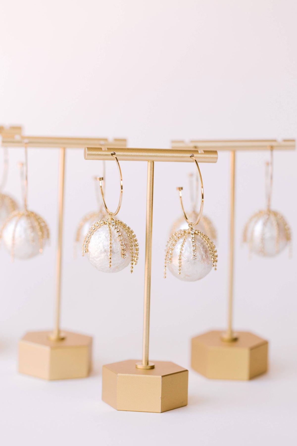 Diamond Fringe Pearl Hoop Earrings