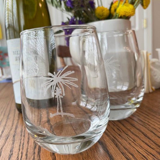 Stemless Palmetto Tree Wine Glasses