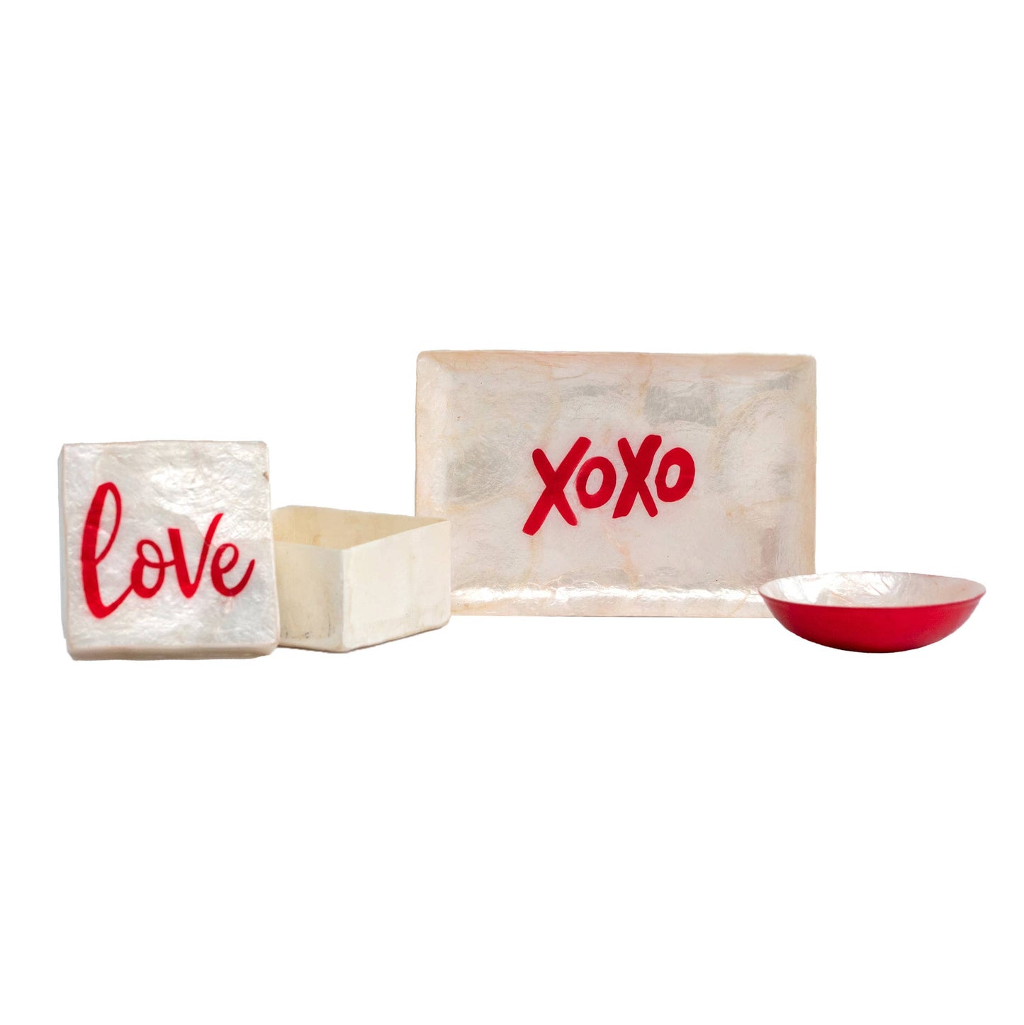 3" Capiz Box - LOVE (Red/White)