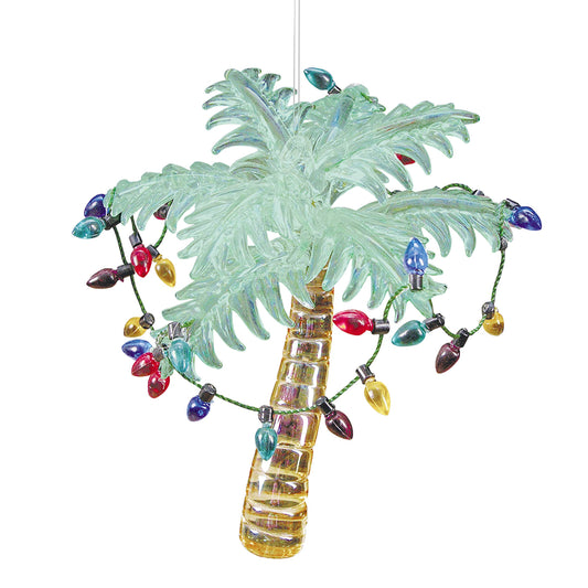 Christmas Palm Tree With Lights Glass Ornament