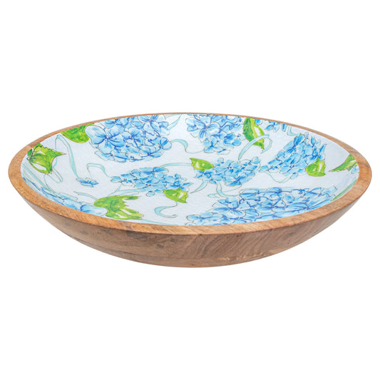 14" Hydrangea Allover Shallow Mango Wood Bowl Rosanne Beck