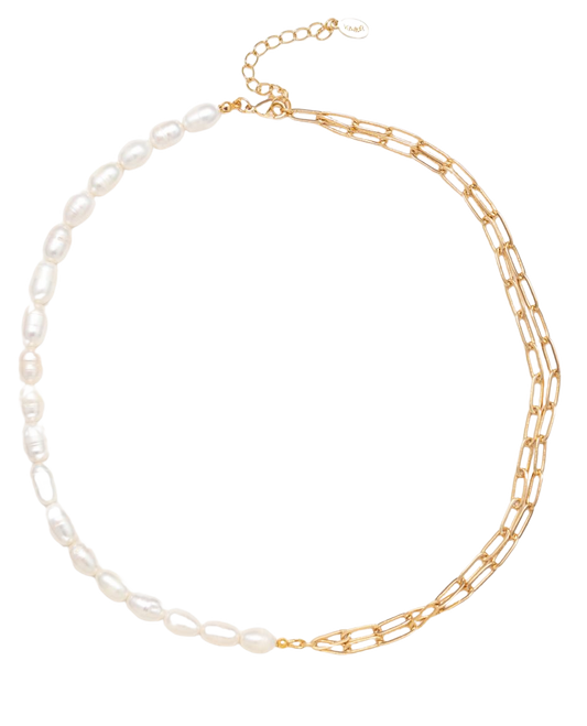 Bellard Gold Paperclip Chain and Pearl Necklace