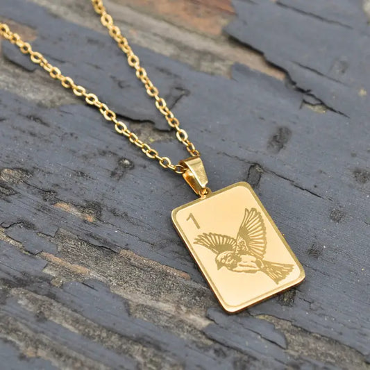 One Bam Bird Engraved Sparrow Necklace