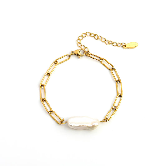 Pearl Nugget Paperclip Bracelet Waterproof