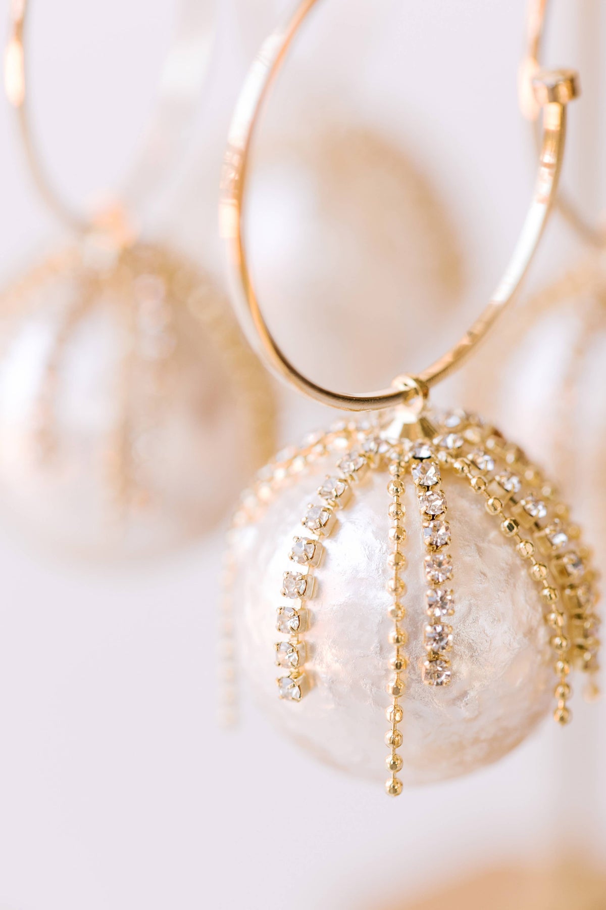 Diamond Fringe Pearl Hoop Earrings