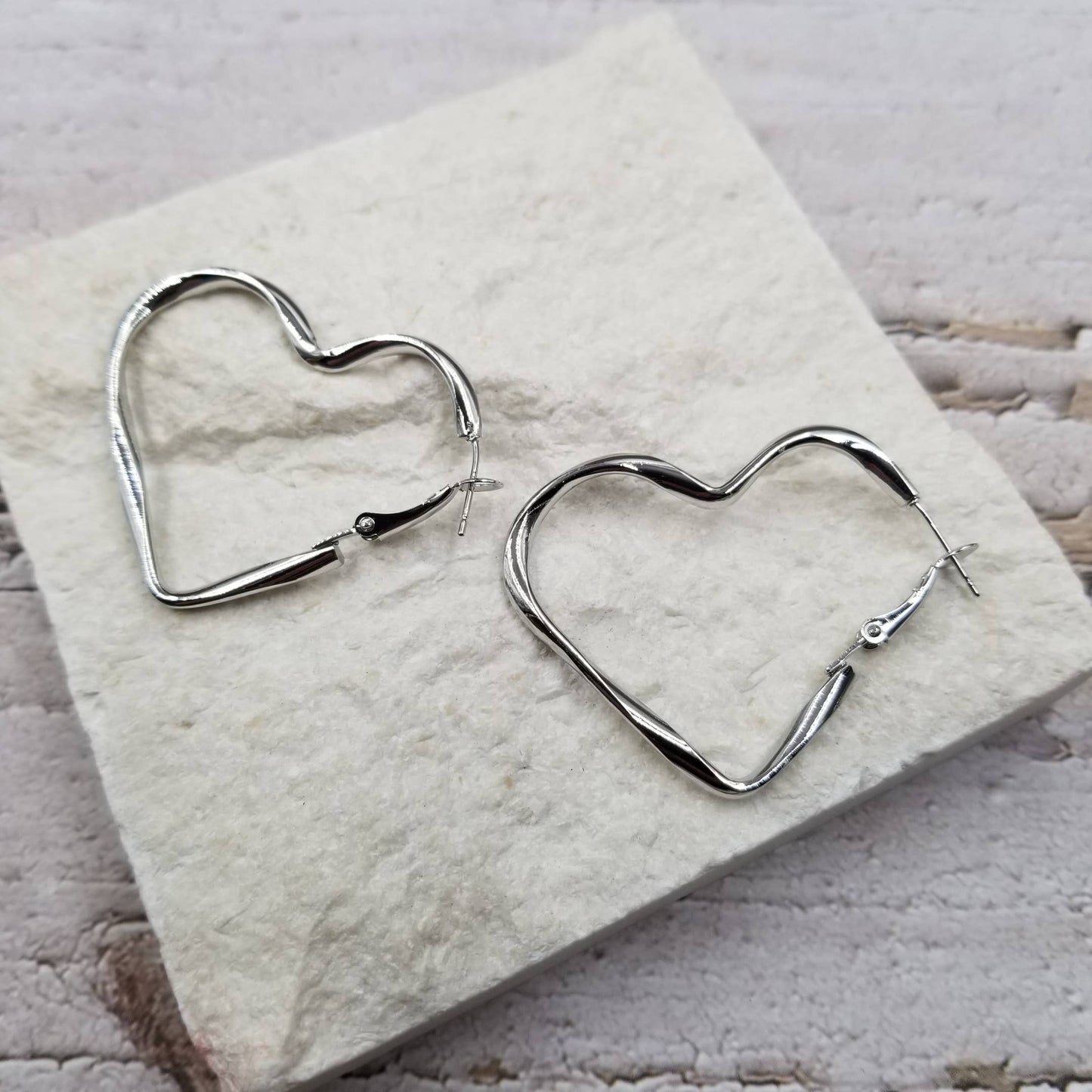 Large Rock Heart Studs | Gold & Silver