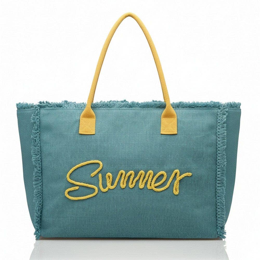 Sewn Rope Summer Letter Fringe Tote Bag